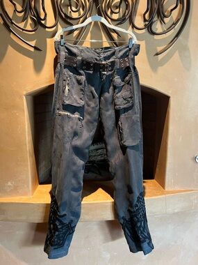 Pete&Greta Y2K vintage cargo pants . Dark Teal blue with embroidery on both legs